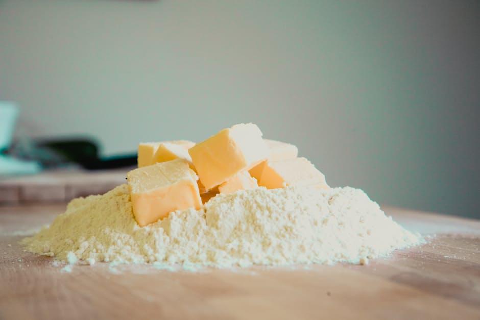 Butter and flour on a table