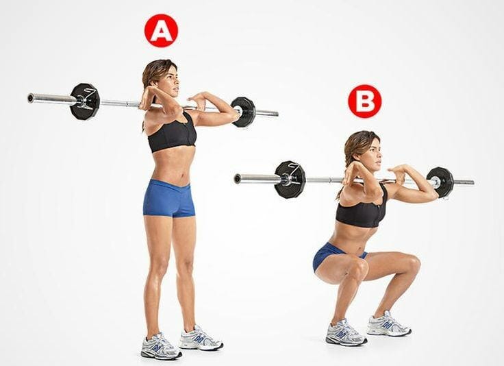 Woman showing how to perform front squats