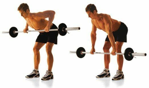 Man showing how to perform bent over row exercise