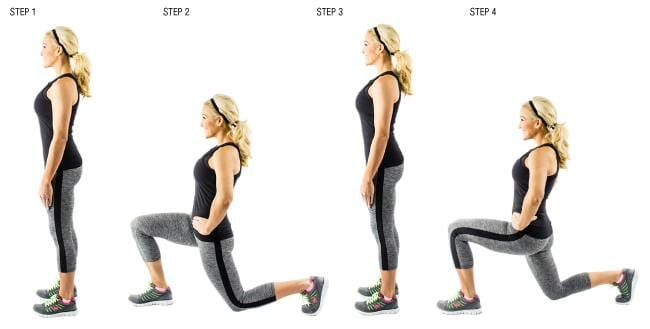 Woman showing how to perform walking lunges