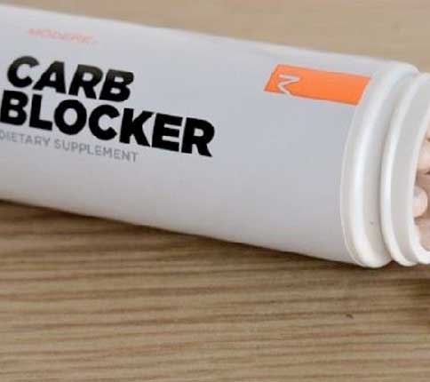 Bottle of carb blockers on wooden surface
