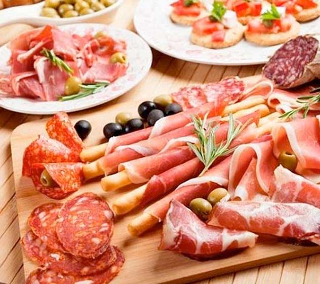 Processed meat prepared and served