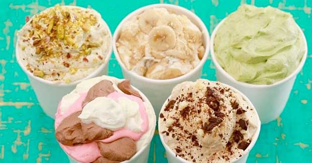 Different flavored ice cream in cups