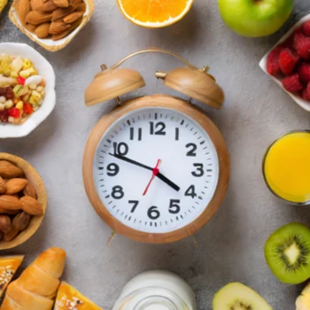 Foods and a clock for intermittent fasting