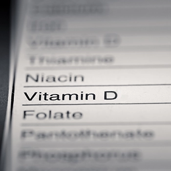 Close up image of supplement facts focused on Vitamin D