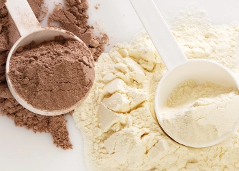 Top view of scoops of paleo protein poweder