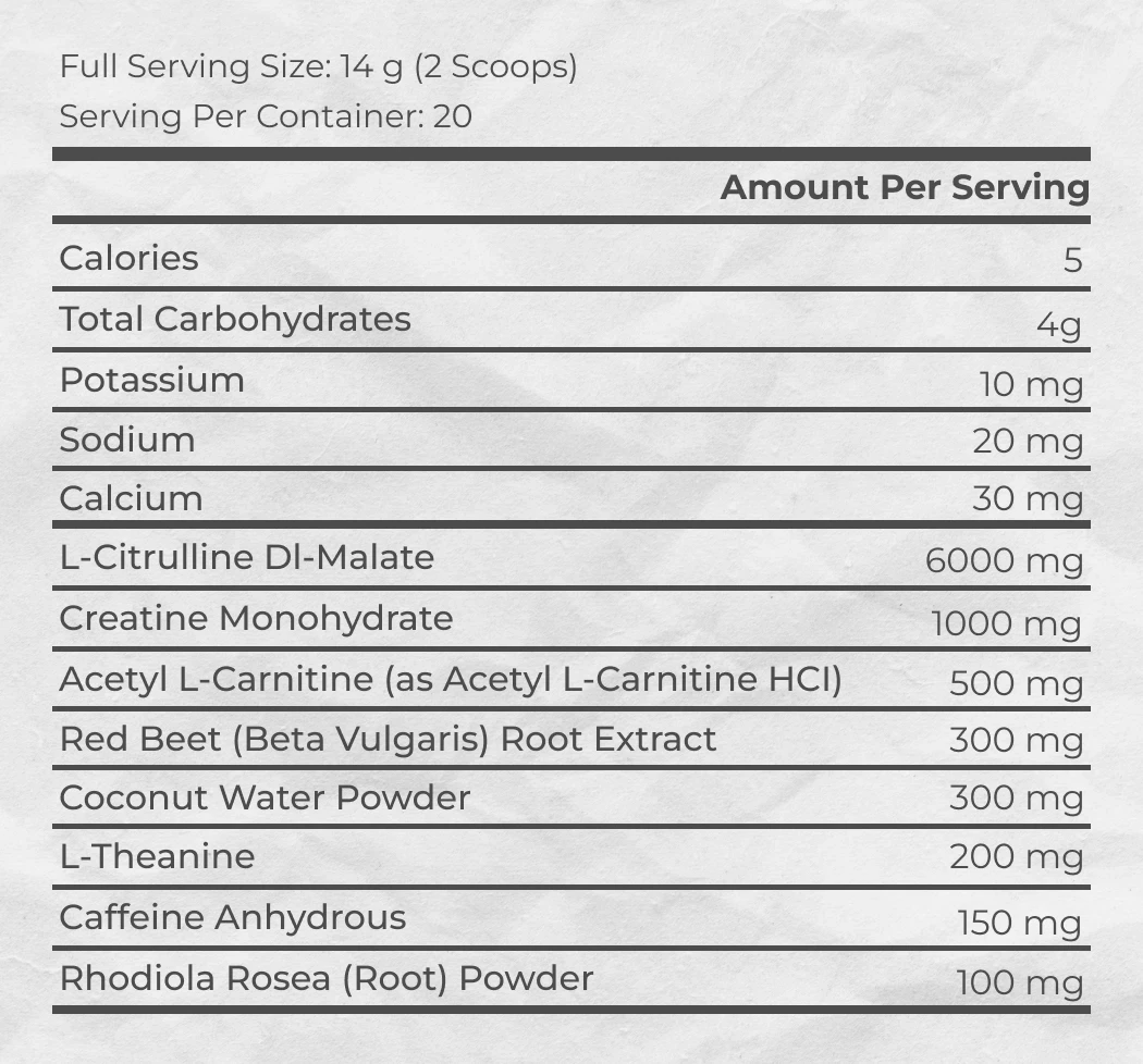 Supplement facts of 4 Gauge