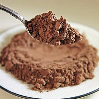 Close up shot of a spoon of cocoa powder