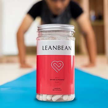 A LeanBean supplement and a person working out in the behind