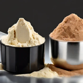 Two flavors of protein powder on a scoop