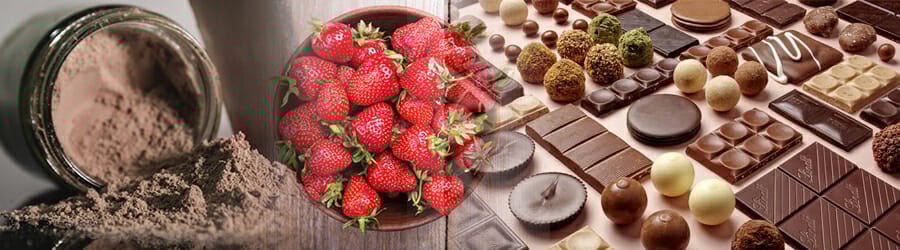 Protein Powder, strawberries, range of chocolates