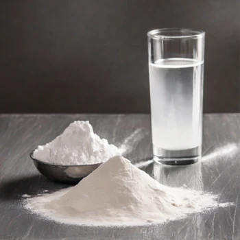 Creatine powder and a glass of water