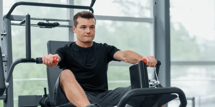 man using calisthenics equipment at the gym