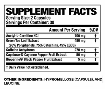 Supplement Facts of Burn XT