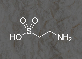 Taurine powder with skeletal formula overlay
