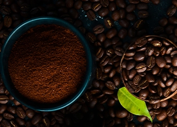 Coffee beans and powder top view