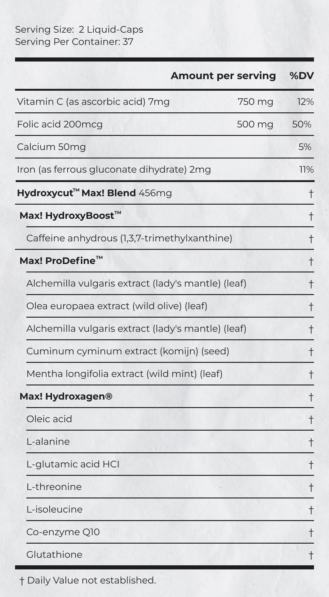 Supplement Facts of Hydroxycut