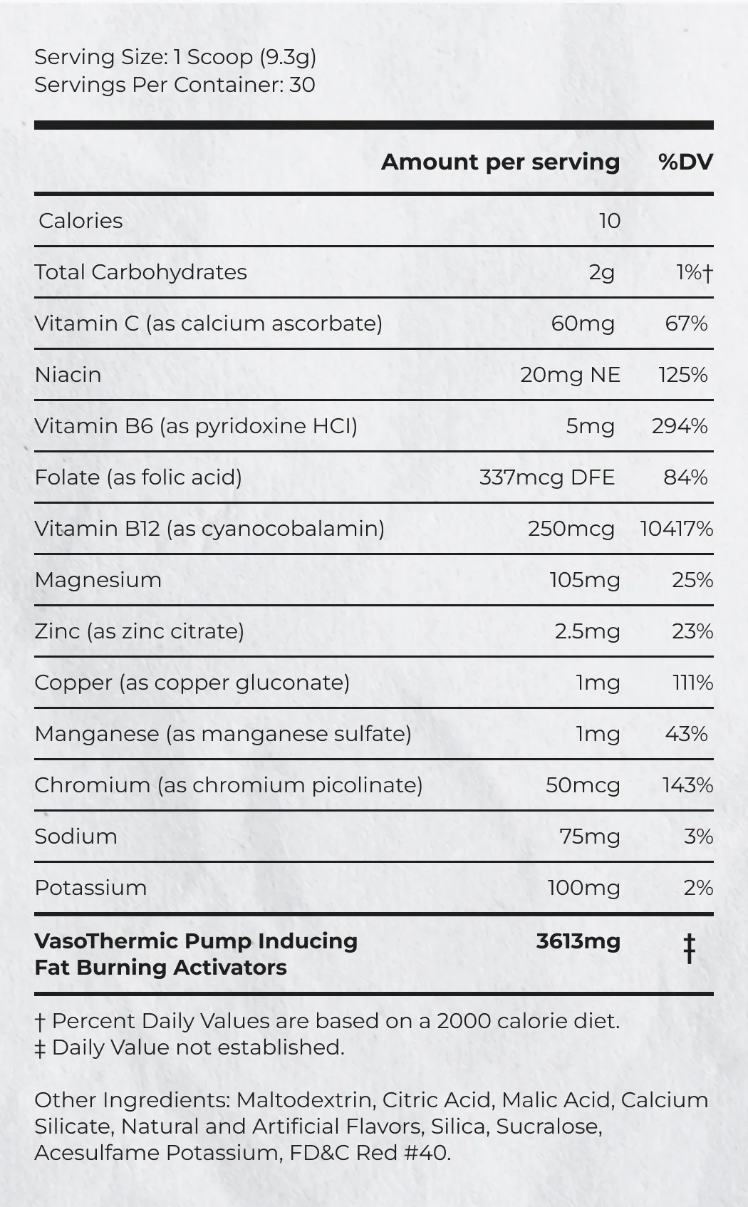 Supplement facts of MHP Anadrox