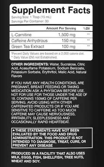 Supplement Facts of RSP Liquid Burn