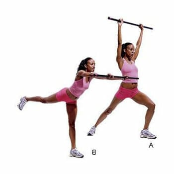 woman doing a warrior lift with a body bar
