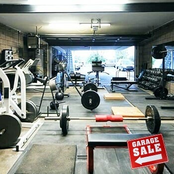 A garage sale for home gym equipment