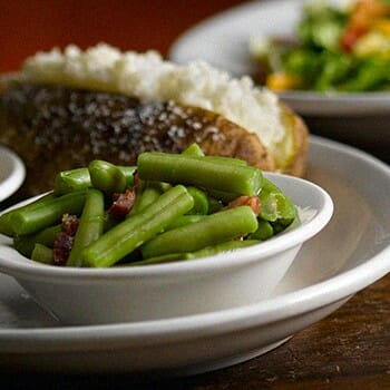 Close up shot of a cooked green beans