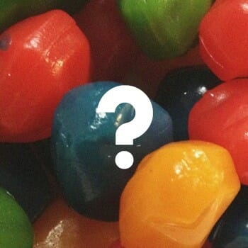 Close up shot of gushers with a white question mark