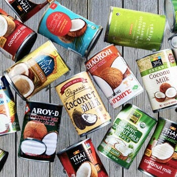 A group of different coconut milk brands