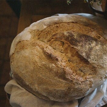 A top view of a sourdough bread