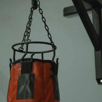 a hanging red punching bag