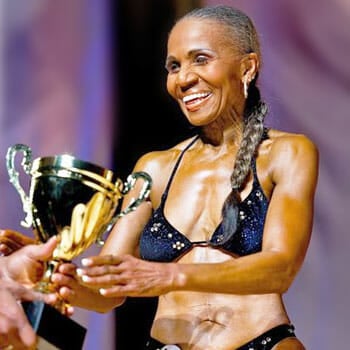 ernestine sheperd with a trophy at hand