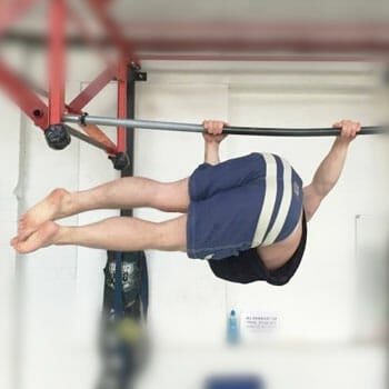 man in a hanging abdominal position