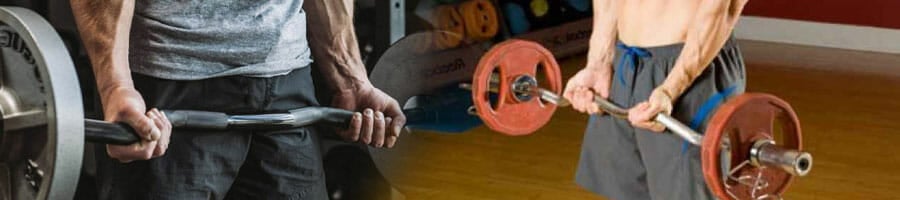 men in gym doing barbell curls