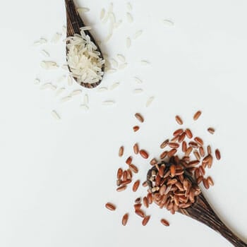 two pieces of spoons filled with rice grains