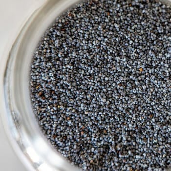 close up image of chia seeds in a jar