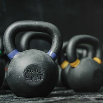 close up image of kettlebells