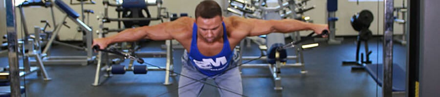 man in a bent over cable rear delt fly position