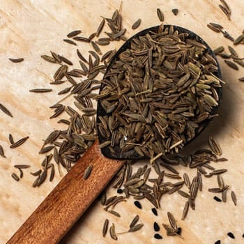 cumin seeds on a spoon