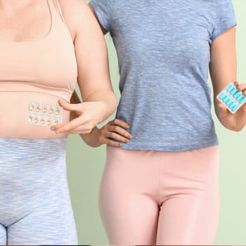 women holding up different types of sachet pills