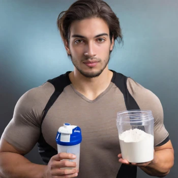 A guy about to make a mass gainer drink