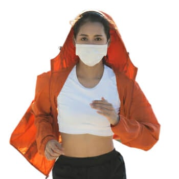 A woman wearing a facemask