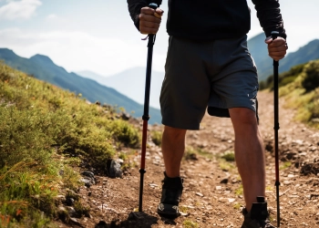 A male person hiking on mountains