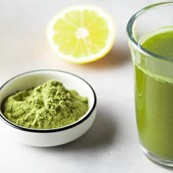 Wheatgrass juice powder in a bowl