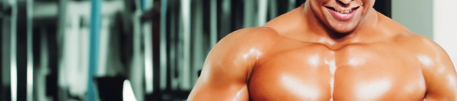 chest and shoulder view of a body builder