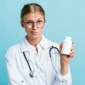 female medical person holding a bottle of capsules