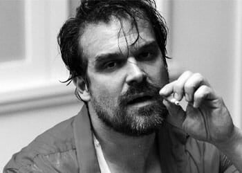 black and white image of David Harbour