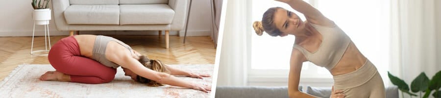 woman doing yoga, and another woman doing aerobics