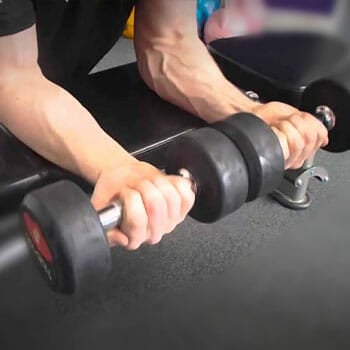 hand view of a person doing Palms-Up Seated Dumbbell Wrist Curl