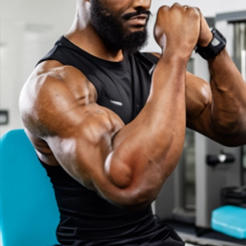 A man flexing his muscular arms