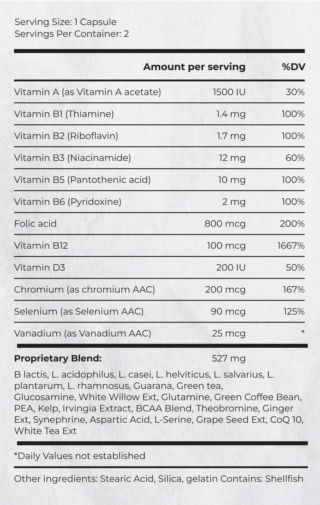 Supplement Facts of Thrive Patch